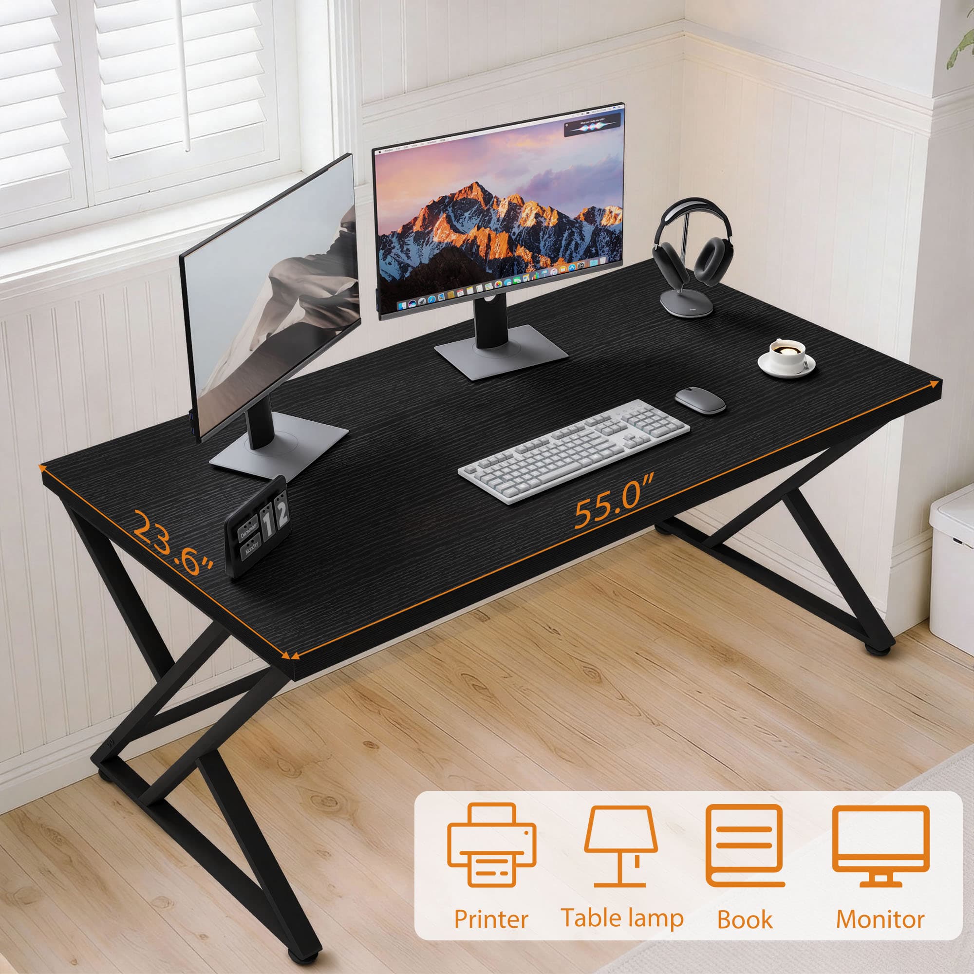 Paasyonmate 55" Computer Desk with Double Y-Frames for Home Office, Black 5