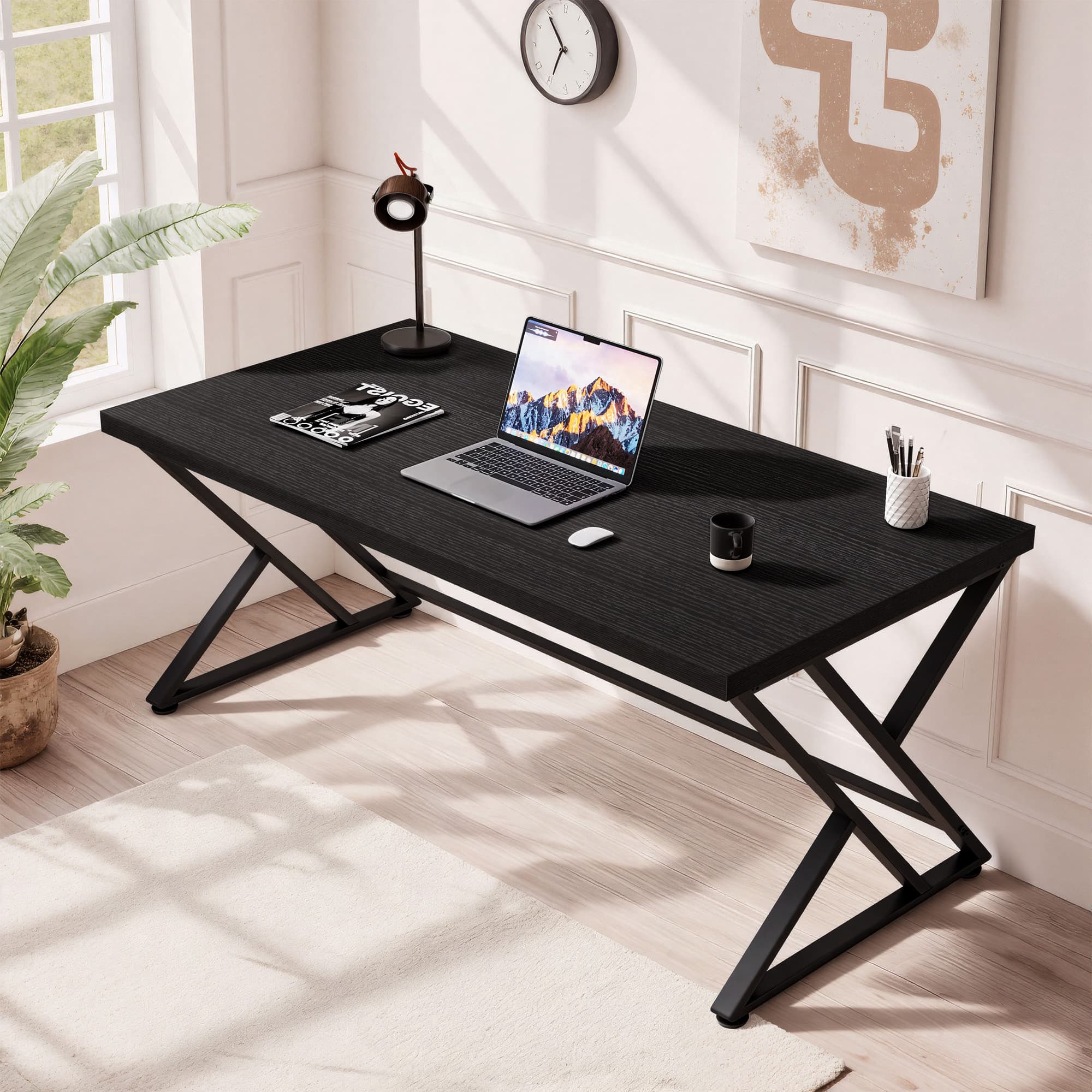 Paasyonmate 55" Computer Desk with Double Y-Frames for Home Office, Black 6