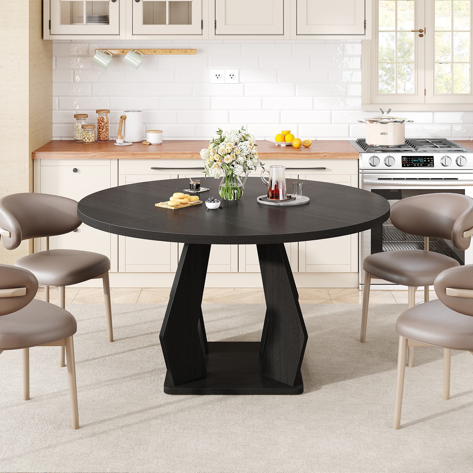 Paasyonmate 47" Round Dining Table, Sturdy Modern Kitchen Table, Black 2