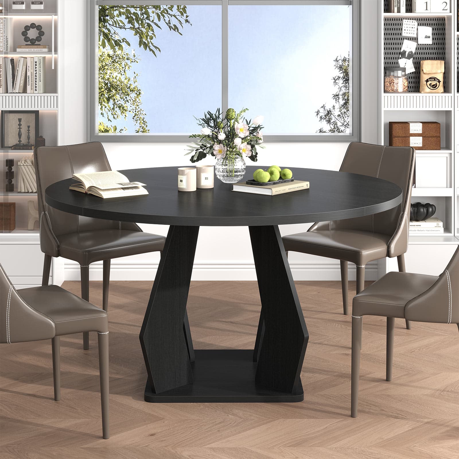 Paasyonmate 47" Round Dining Table, Sturdy Modern Kitchen Table, Black 4