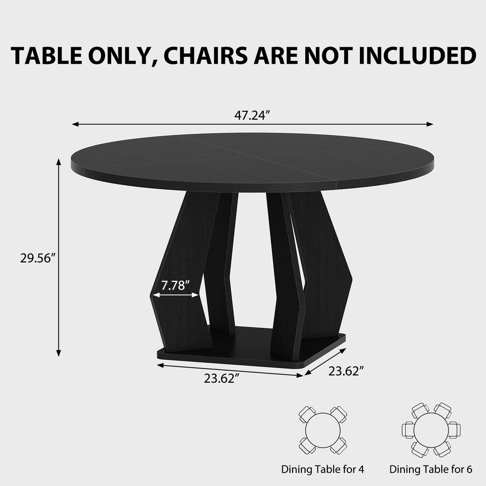 Paasyonmate 47" Round Dining Table, Sturdy Modern Kitchen Table, Black 5