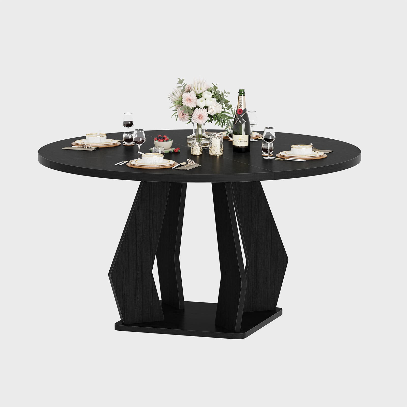 Paasyonmate 47" Round Dining Table, Sturdy Modern Kitchen Table, Black 7