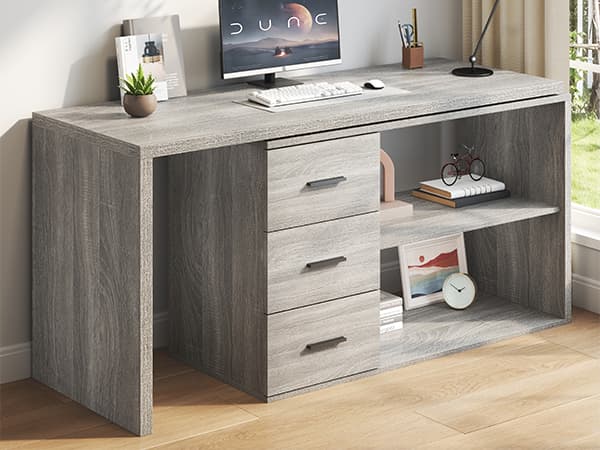 Paasyonmate 55-76 inch Expandable l Shaped Desk with 3 Drawers and 2 Open Shelves Gray 5