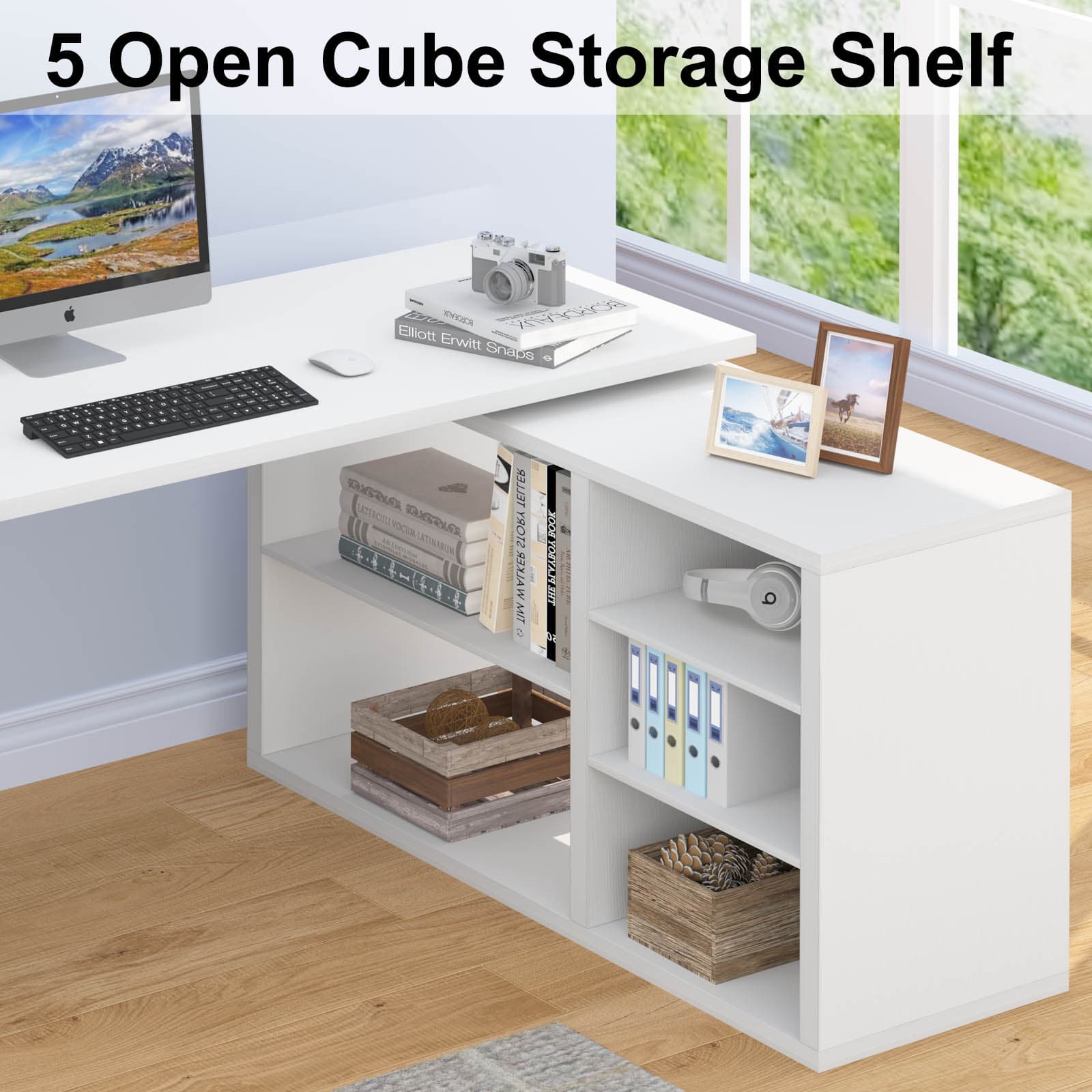 Paasyonmate 55" L-Shaped Computer Desk with 3 Drawers & 2 Shelves, Reversible Corner Desk for Home Office, White 2
