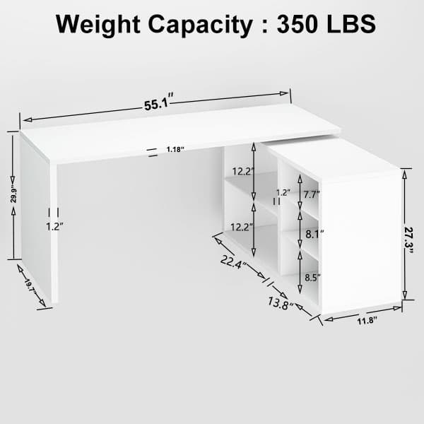 Paasyonmate 55" L-Shaped Computer Desk with 3 Drawers & 2 Shelves, Reversible Corner Desk for Home Office, White 5