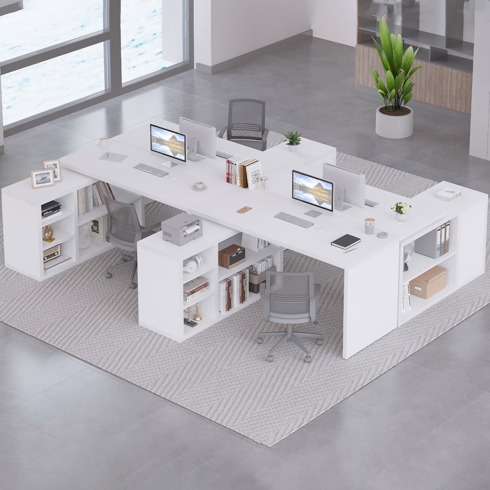 Paasyonmate 55" L-Shaped Computer Desk with 3 Drawers & 2 Shelves, Reversible Corner Desk for Home Office, White 7