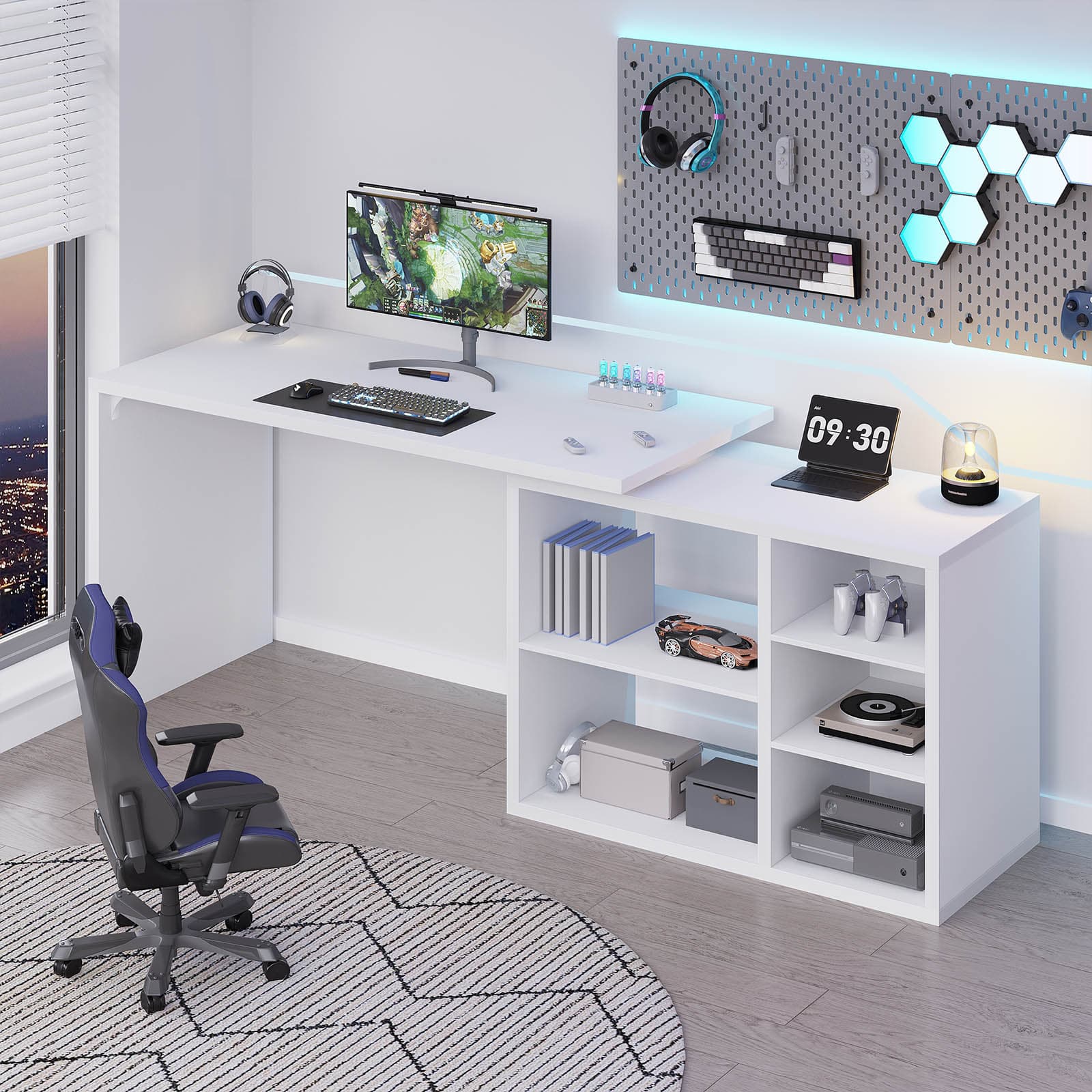 Paasyonmate 55" L-Shaped Computer Desk with 3 Drawers & 2 Shelves, Reversible Corner Desk for Home Office, White 8