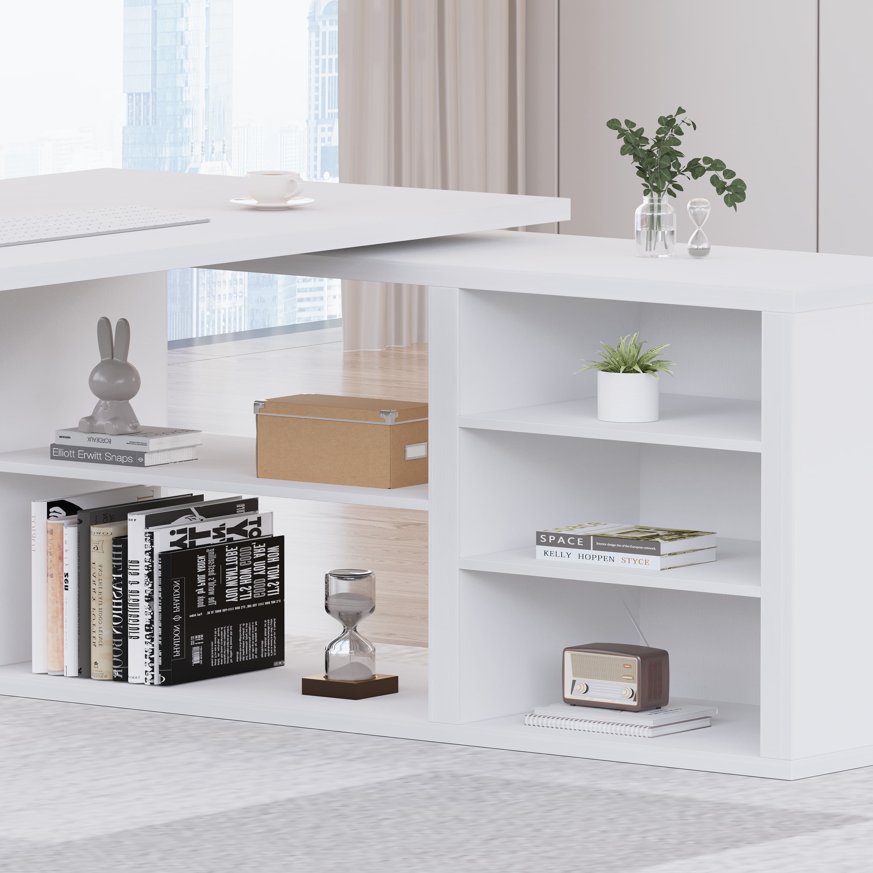 Paasyonmate 55" L-Shaped Computer Desk with 3 Drawers & 2 Shelves, Reversible Corner Desk for Home Office, White 9