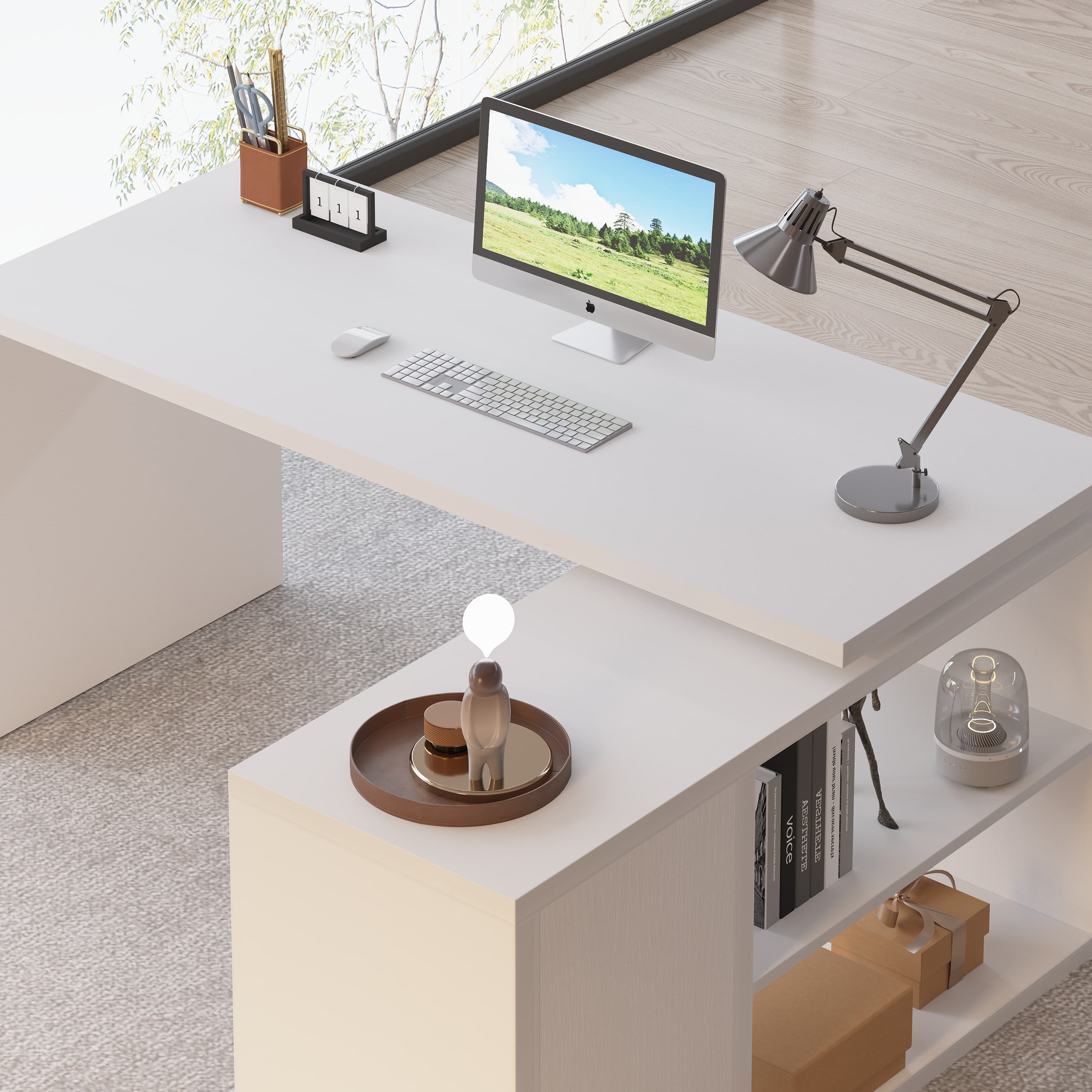 Paasyonmate 55" L-Shaped Computer Desk with 3 Drawers & 2 Shelves, Reversible Corner Desk for Home Office, White 10