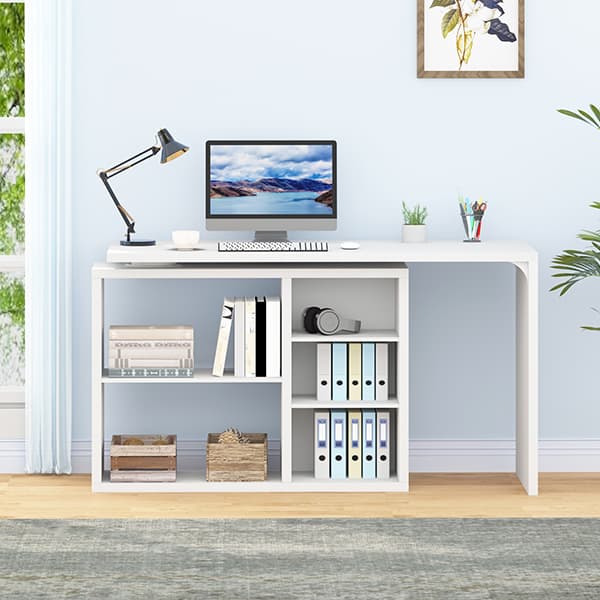 Paasyonmate 55" L-Shaped Computer Desk with 3 Drawers & 2 Shelves, Reversible Corner Desk for Home Office, White 12