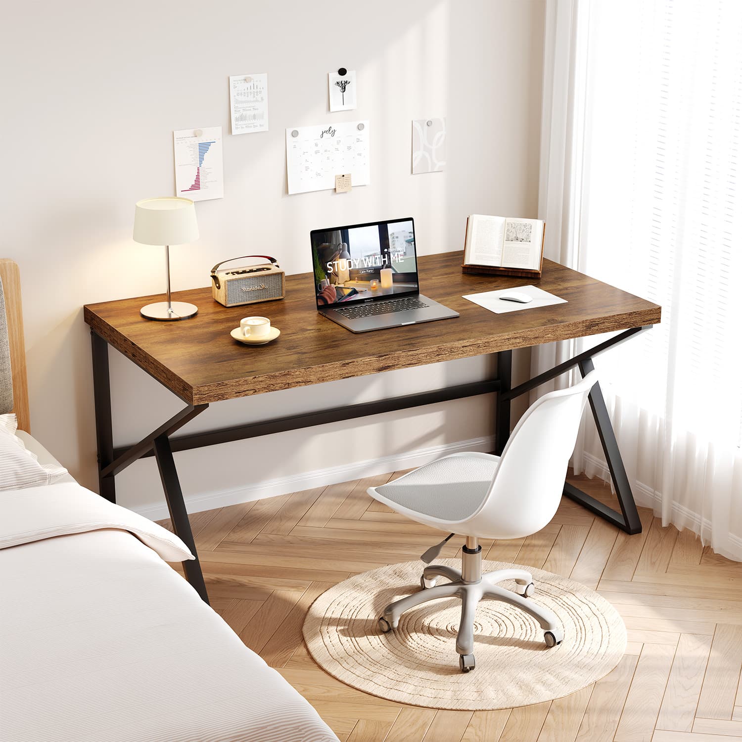 Paasyonmate 55" Computer Desk with Metal K-Frames for Home Office, Rustic Brown 2