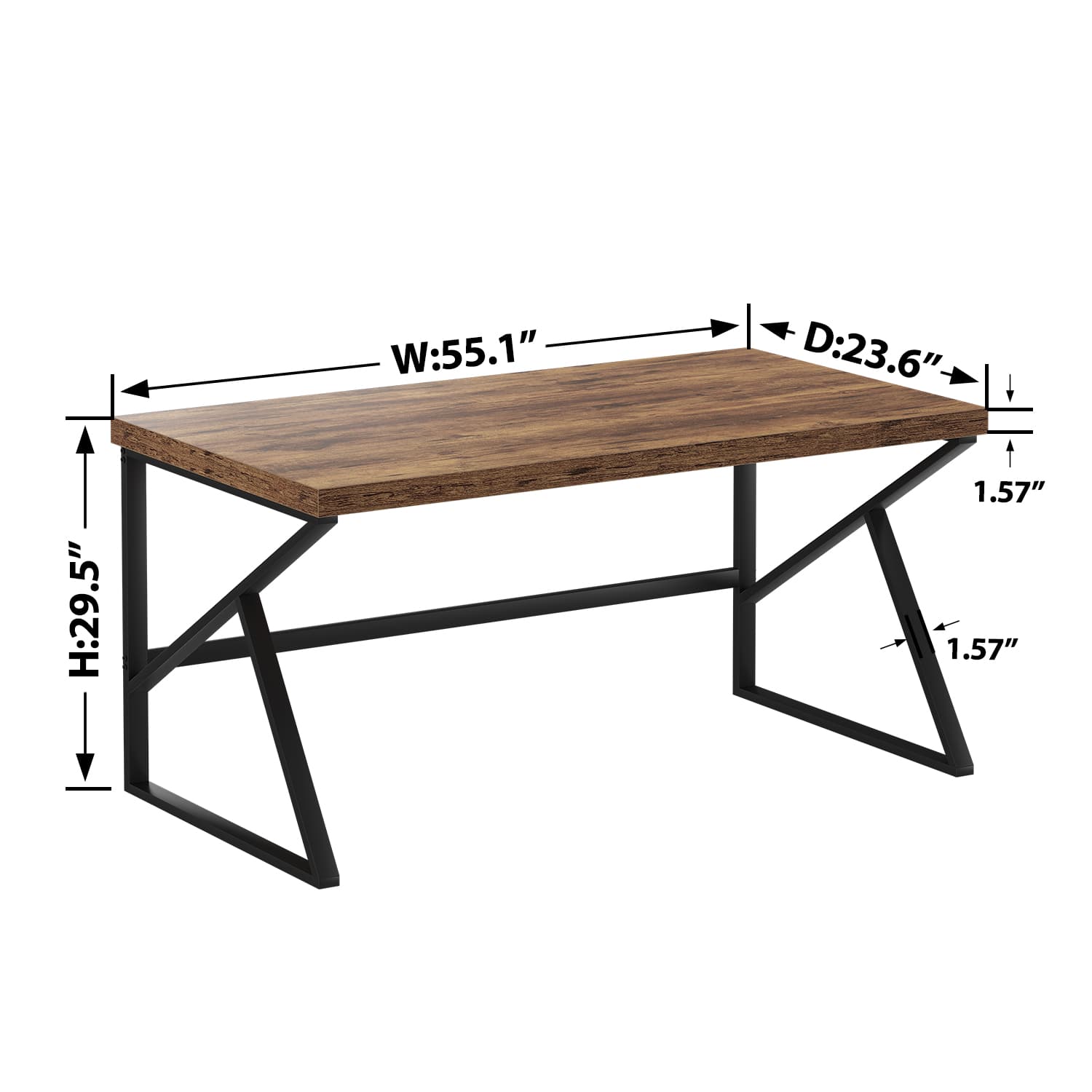Paasyonmate 55" Computer Desk with Metal K-Frames for Home Office, Rustic Brown 4