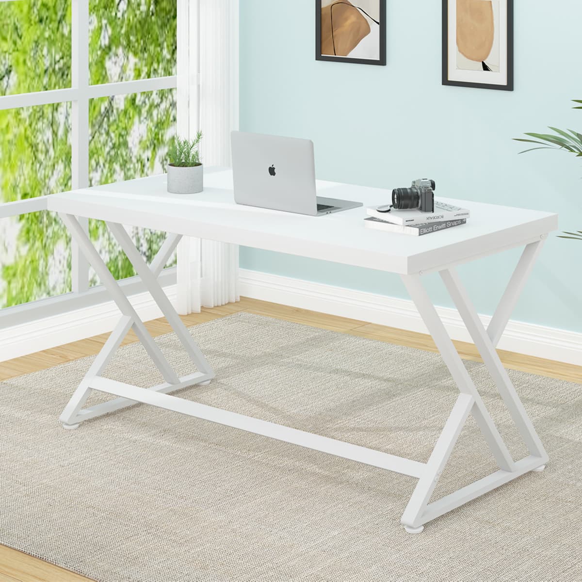 Paasyonmate 55" Computer Desk with Double Y-Frames for Home Office, White 2