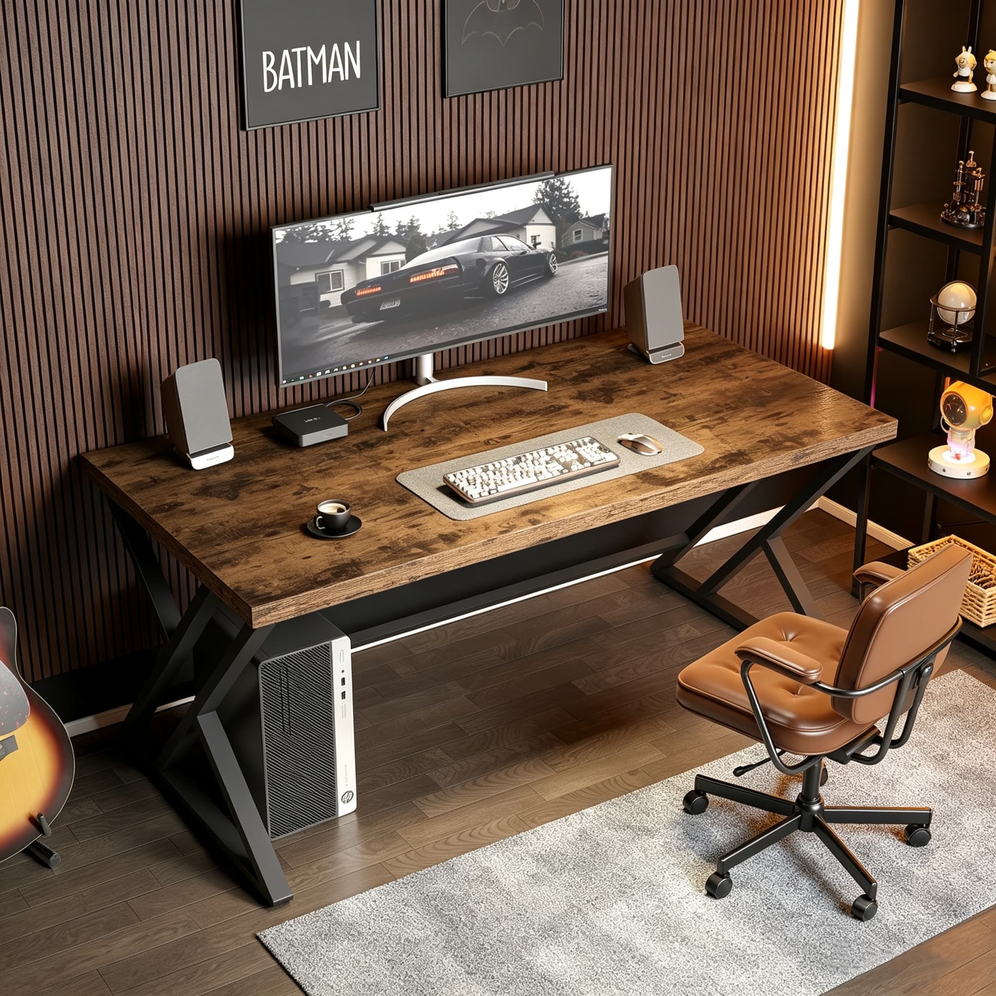 Paasyonmate Rustic Wood Computer Desk with Metal, 60" Large Office Desk 2