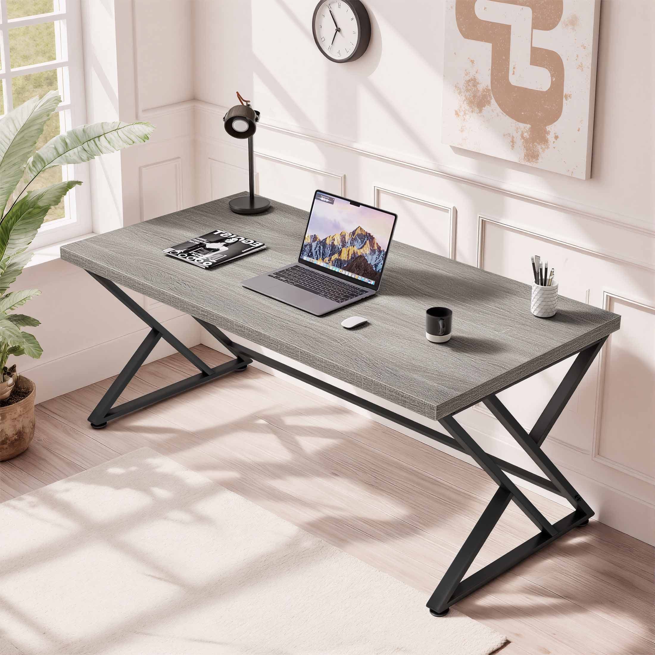 Paasyonmate Wood Computer Desk with Metal, 55 inch Large Office Desk