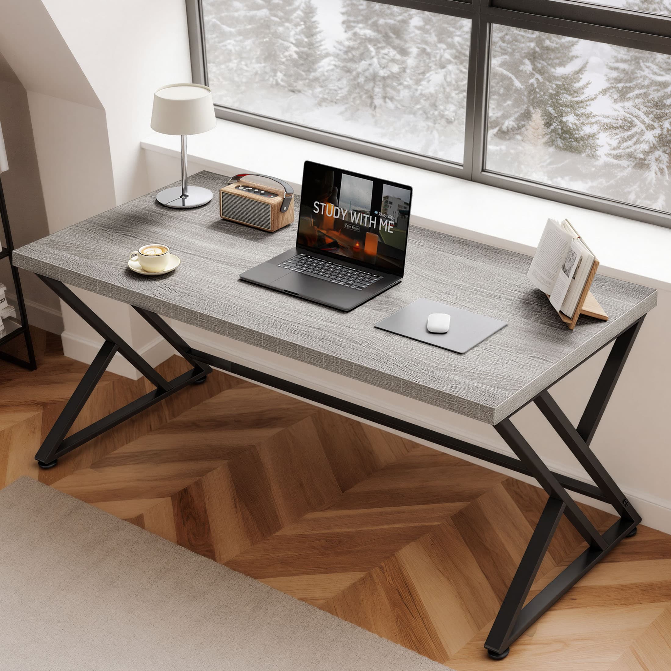 Paasyonmate Wood Computer Desk with Metal, 55 inch Large Office Desk 3